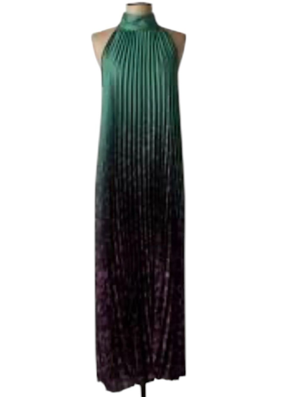 Dixie Pleated Green Sleeveless High Neck Maxi Dress(Size Small)